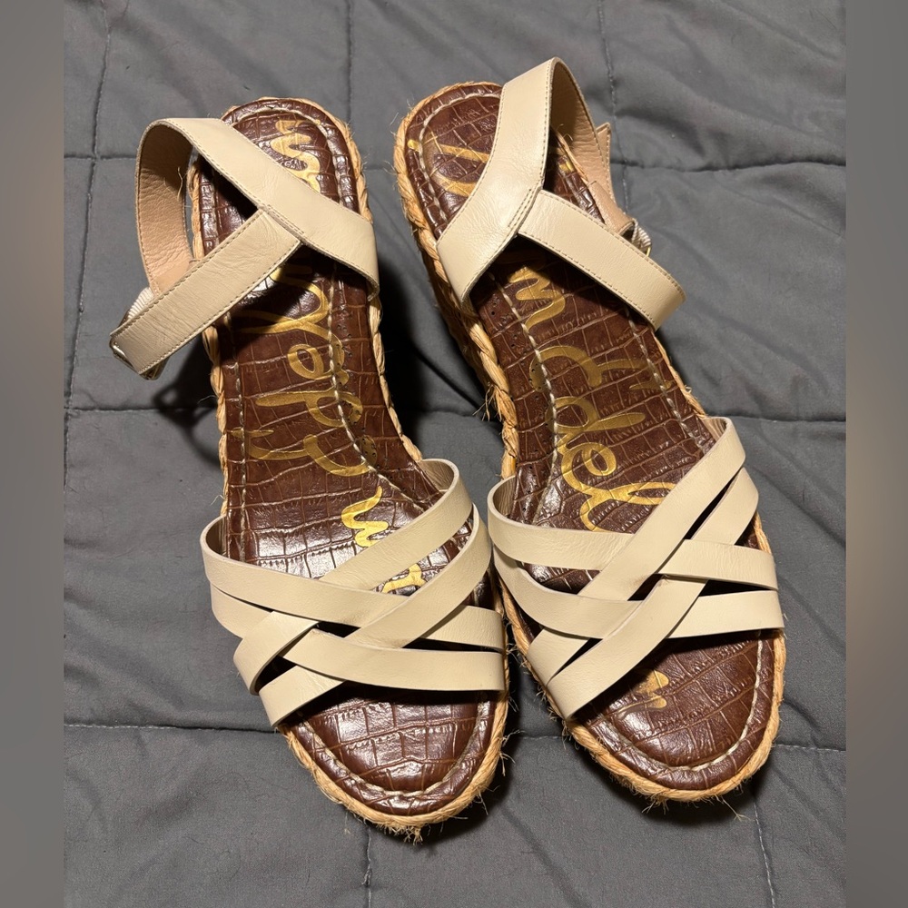 SAM EDELMAN Ivory Darline Platform Espadrille Wedge Sandals Womens Size 11